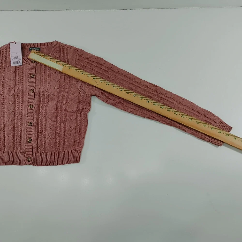 Wild Fable Womens Cropped Sweater Pink Cable‎ Knit Button UP Long Sleeve Size S